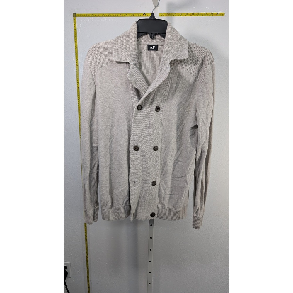 HM Mens Double Breasted Cardigan Sweater Oatmeal Beige Shawl Collar Knit L